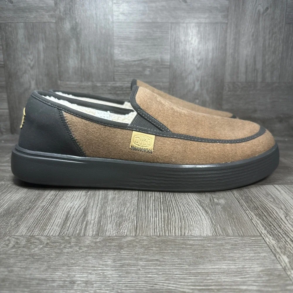 Hey Dude Sunapee M Warmth Mens 12 Brown Faux Fur Lined Slip On Loafer NEW